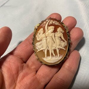 Antique Cameo Brooch in Cream and Brown-Gold Frame